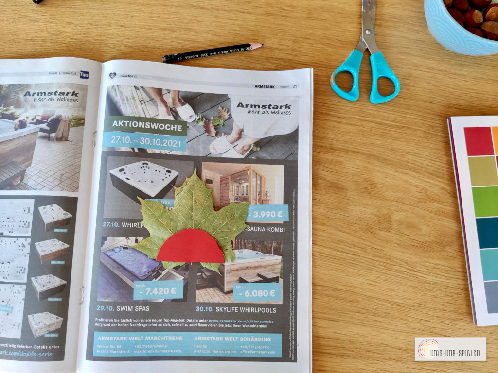 Tonpapier auf das Blatt kleben