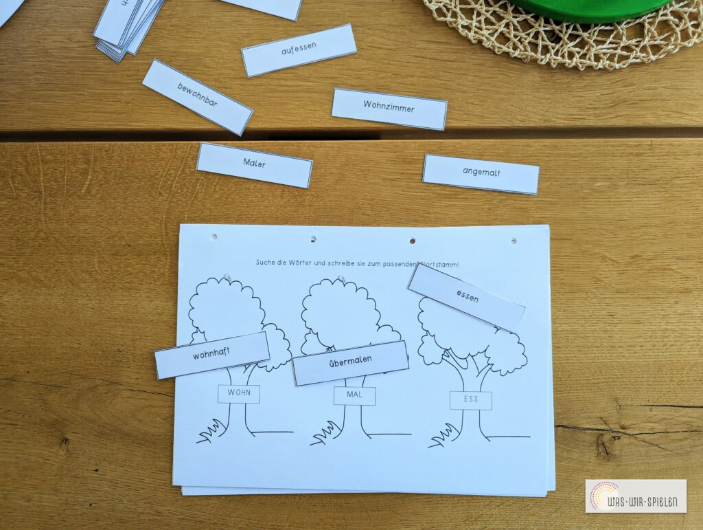 Kärtchen zum Üben des Wortstammes