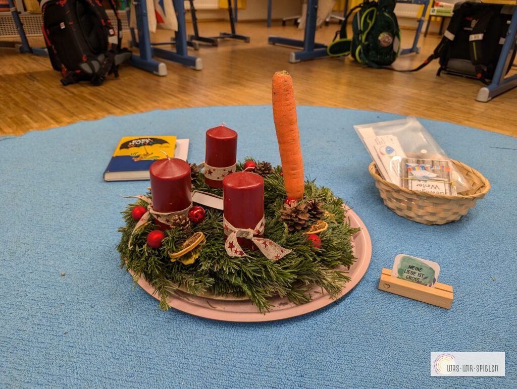 wichtelstreich schnell und einfach - Kerze des Adventkranz durch Karotte tauschen